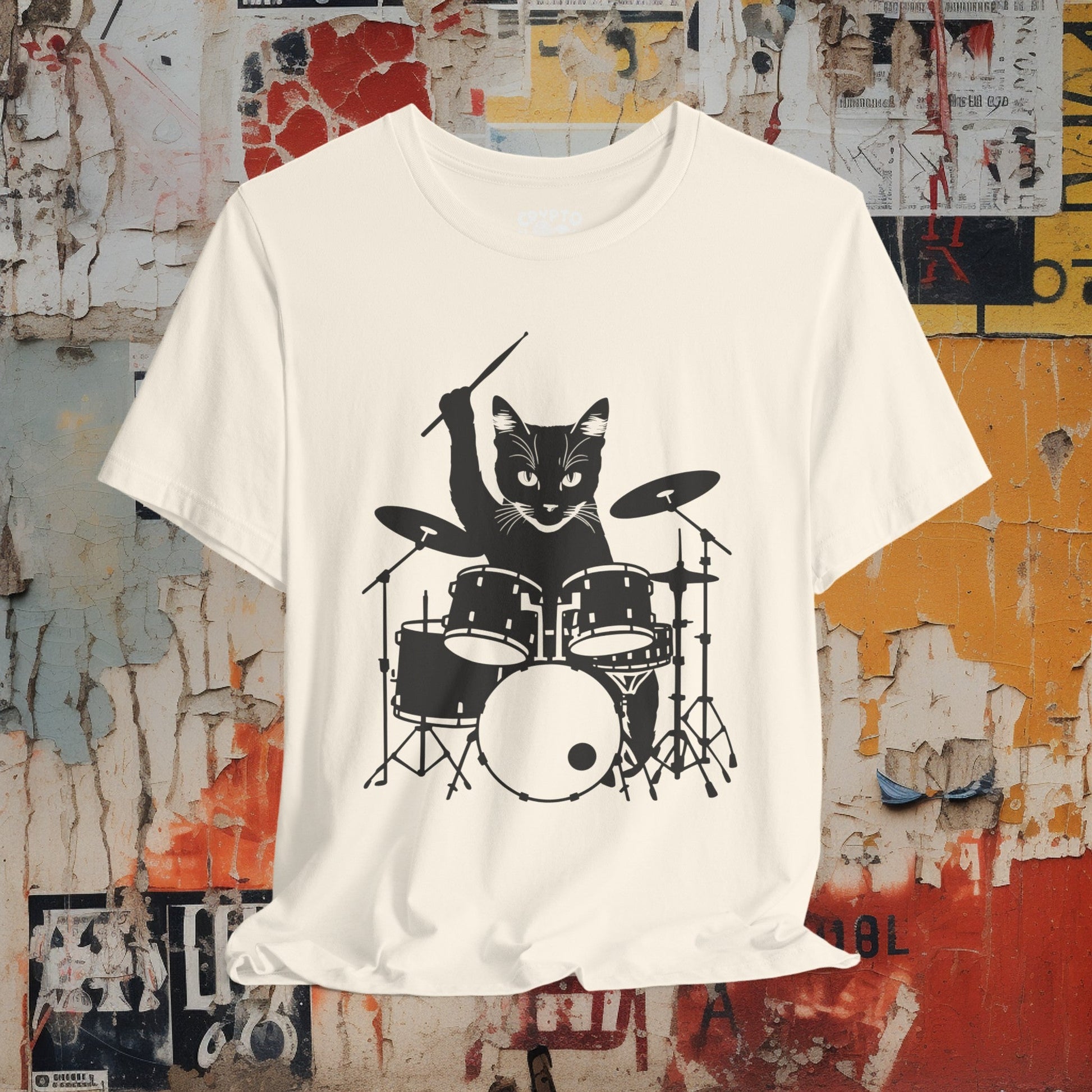 T - Shirt - Drummer Cat | Music | Bella + Canvas Unisex T - shirt from Crypto Zoo Tees