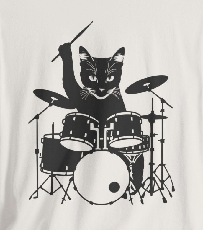 T - Shirt - Drummer Cat | Music | Bella + Canvas Unisex T - shirt from Crypto Zoo Tees