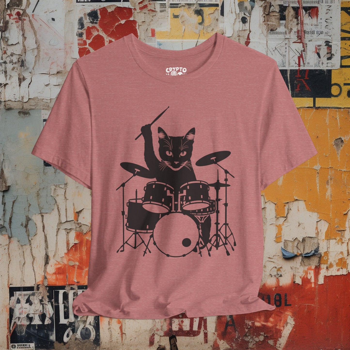 T - Shirt - Drummer Cat | Music | Bella + Canvas Unisex T - shirt from Crypto Zoo Tees