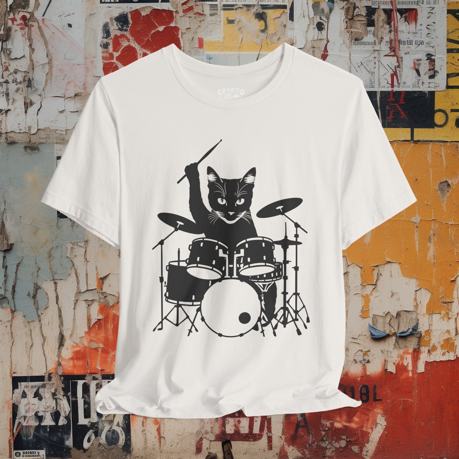 T - Shirt - Drummer Cat | Music | Bella + Canvas Unisex T - shirt from Crypto Zoo Tees