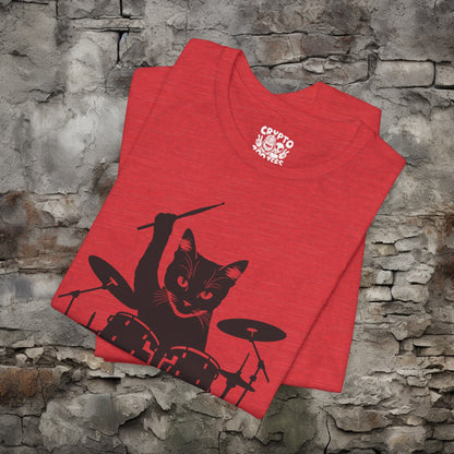 T - Shirt - Drummer Cat | Music | Bella + Canvas Unisex T - shirt from Crypto Zoo Tees