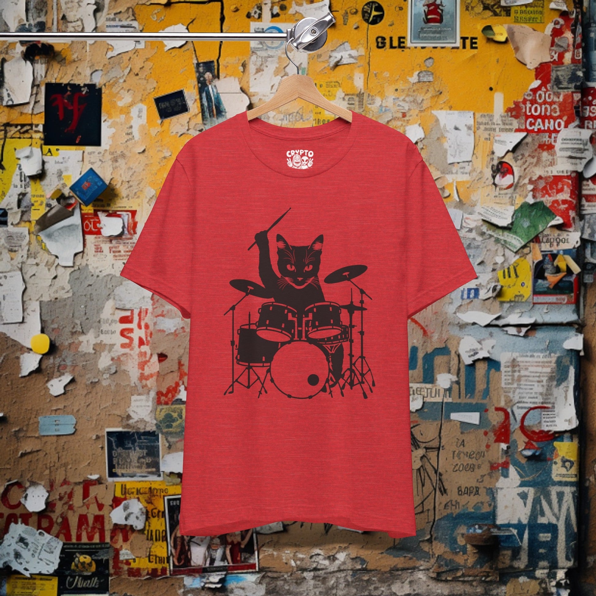 T - Shirt - Drummer Cat | Music | Bella + Canvas Unisex T - shirt from Crypto Zoo Tees