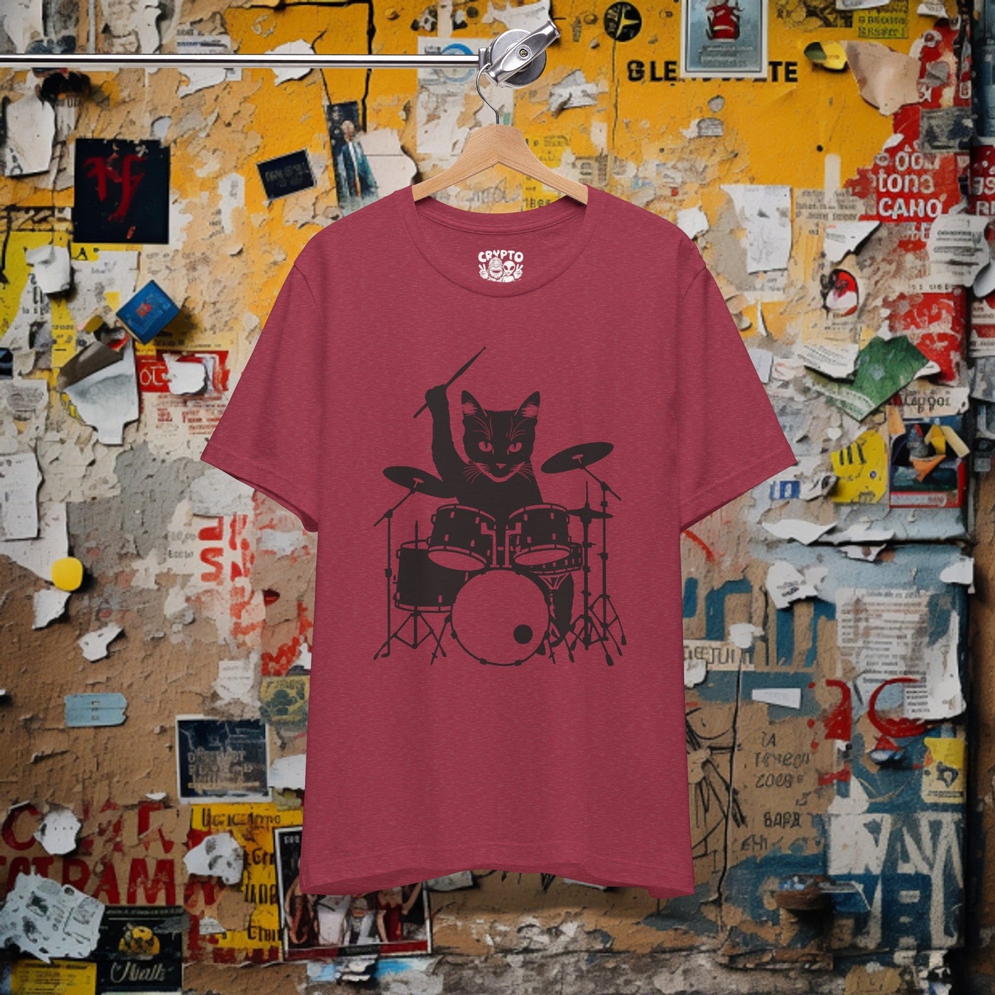 T - Shirt - Drummer Cat | Music | Bella + Canvas Unisex T - shirt from Crypto Zoo Tees