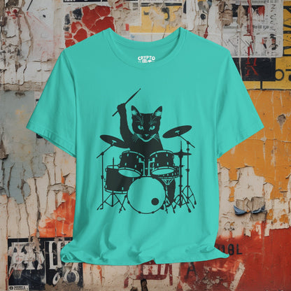 T - Shirt - Drummer Cat | Music | Bella + Canvas Unisex T - shirt from Crypto Zoo Tees