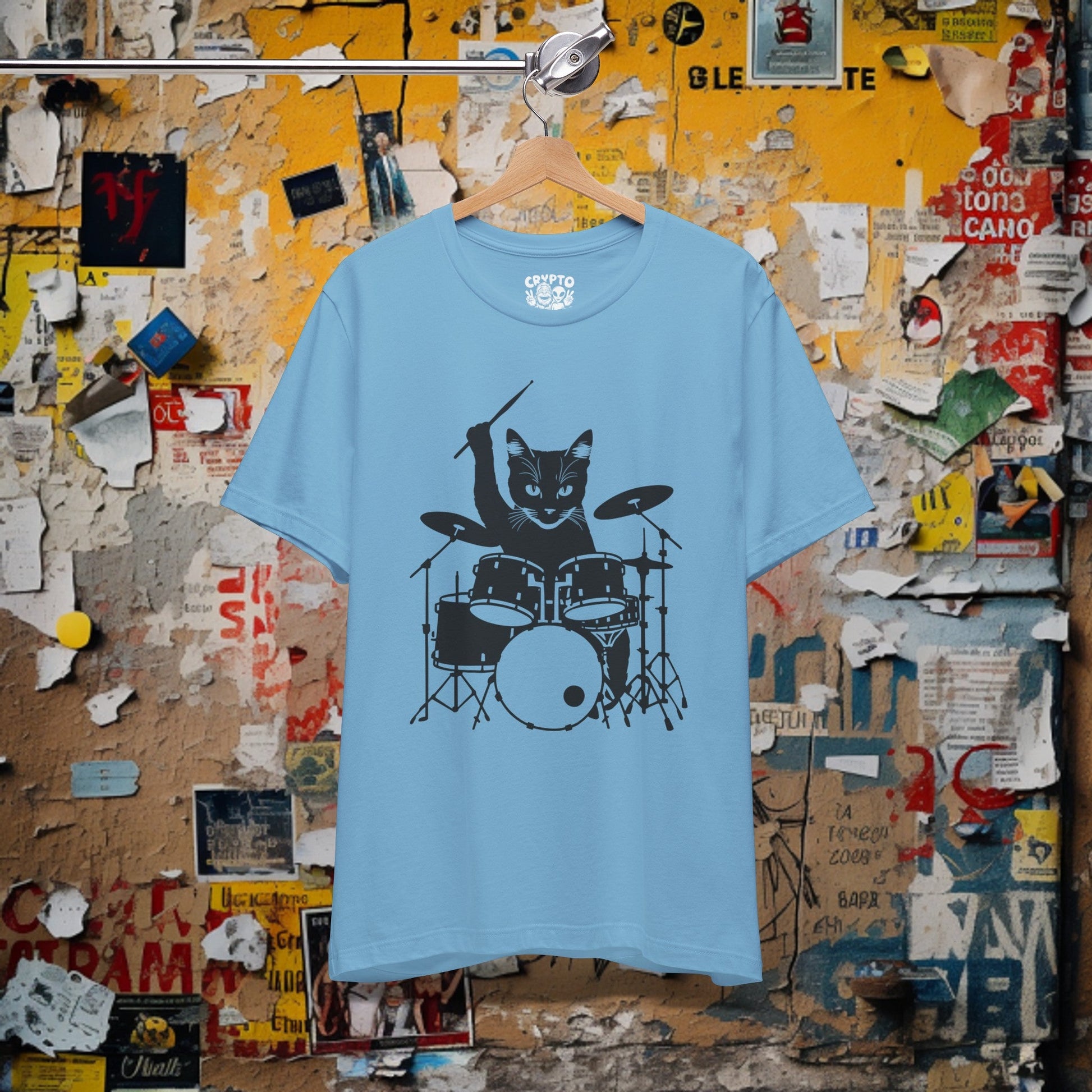 T - Shirt - Drummer Cat | Music | Bella + Canvas Unisex T - shirt from Crypto Zoo Tees