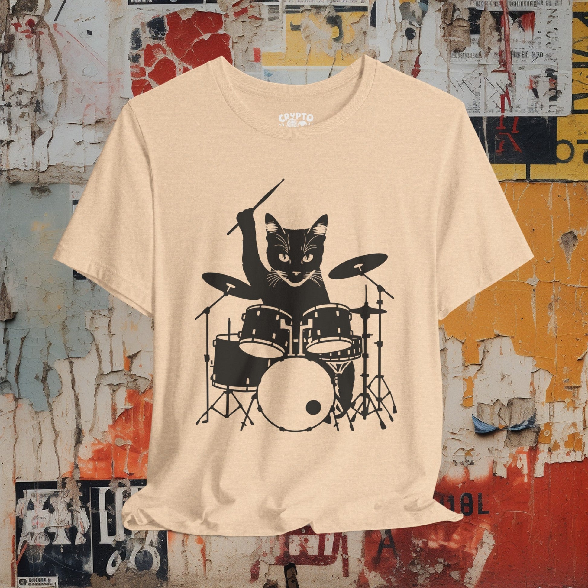 T - Shirt - Drummer Cat | Music | Bella + Canvas Unisex T - shirt from Crypto Zoo Tees