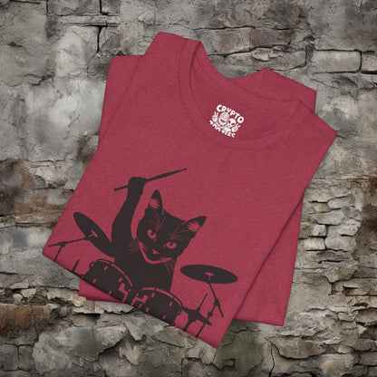 T - Shirt - Drummer Cat | Music | Bella + Canvas Unisex T - shirt from Crypto Zoo Tees