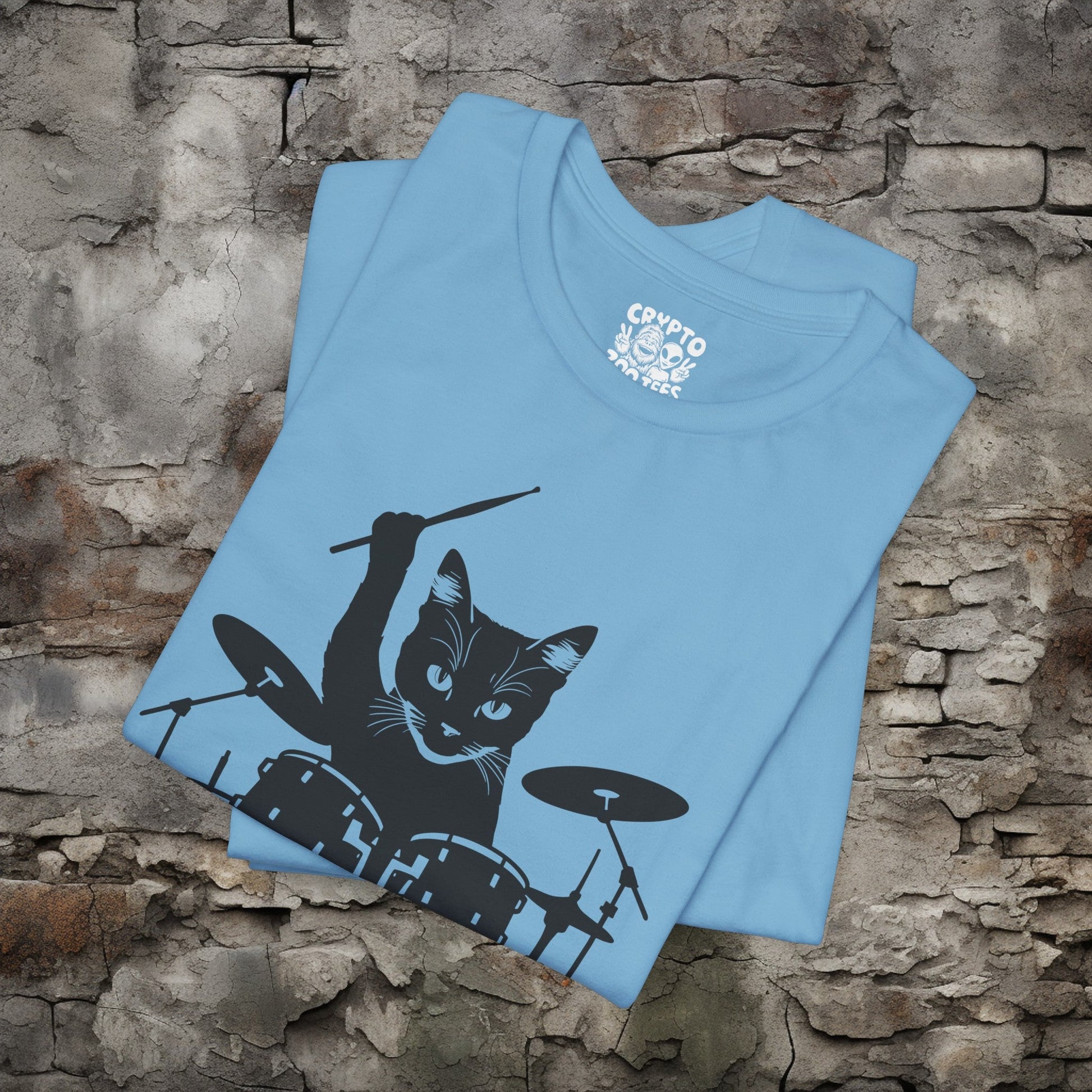 T - Shirt - Drummer Cat | Music | Bella + Canvas Unisex T - shirt from Crypto Zoo Tees