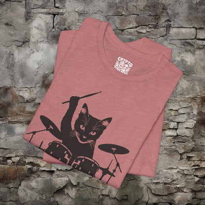 T - Shirt - Drummer Cat | Music | Bella + Canvas Unisex T - shirt from Crypto Zoo Tees