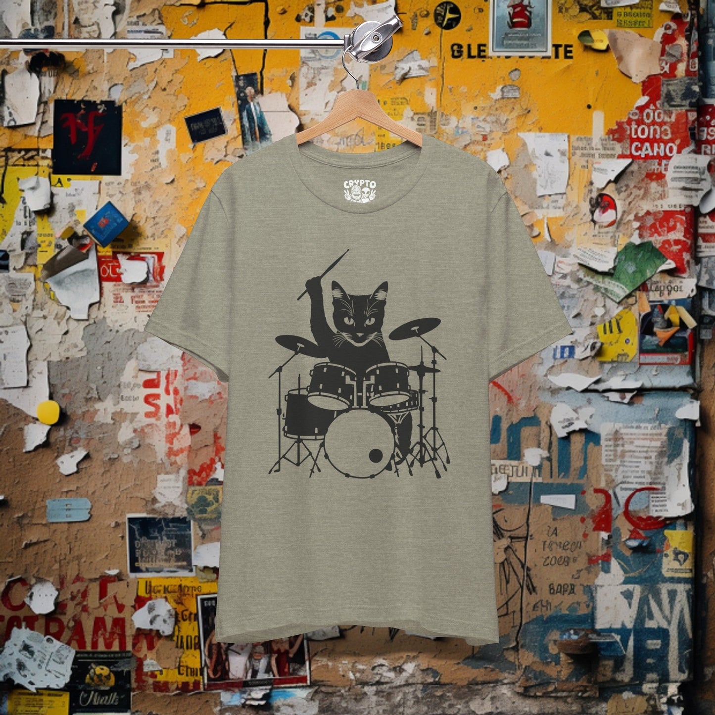 T - Shirt - Drummer Cat | Music | Bella + Canvas Unisex T - shirt from Crypto Zoo Tees