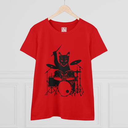 T - Shirt - Drummer Cat | Women's T - Shirt | Cotton Tee from Crypto Zoo Tees