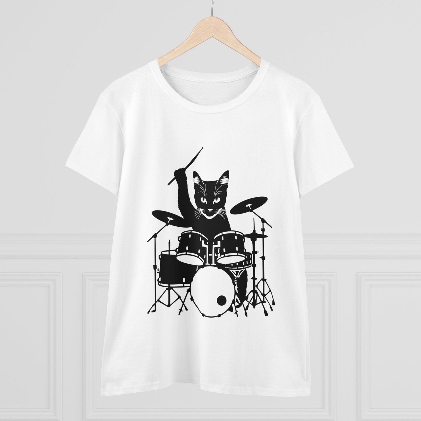 T - Shirt - Drummer Cat | Women's T - Shirt | Cotton Tee from Crypto Zoo Tees