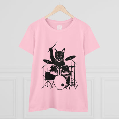 T - Shirt - Drummer Cat | Women's T - Shirt | Cotton Tee from Crypto Zoo Tees