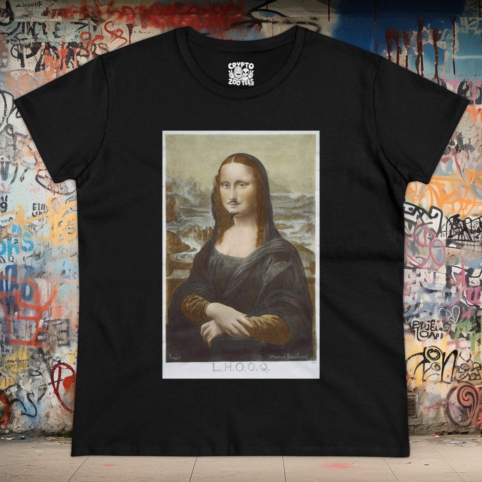 T-Shirt - Duchamp Dada Mona Lisa with Mustache | Women's T-Shirt | Cotton Ladies Tee from Crypto Zoo Tees