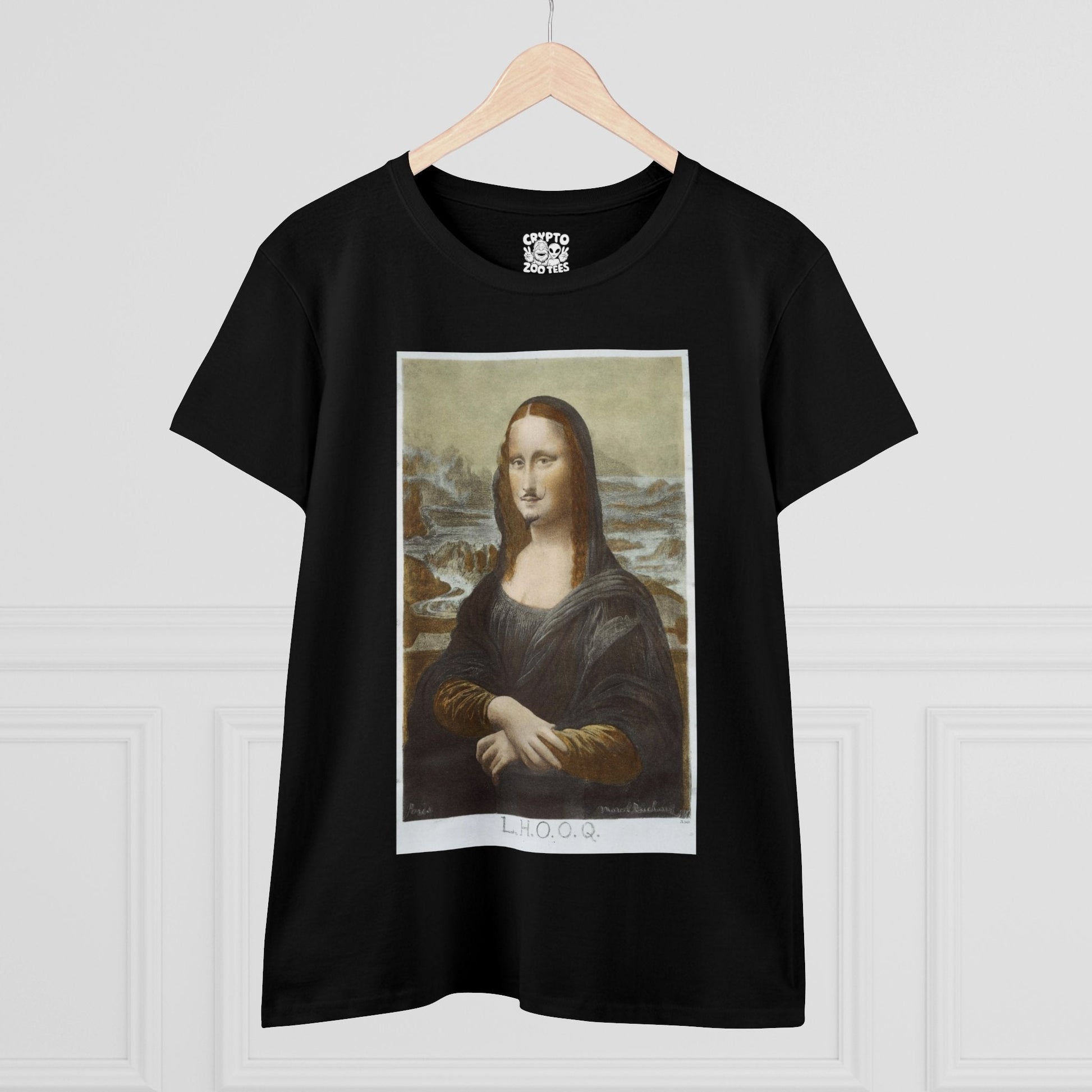 T-Shirt - Duchamp Dada Mona Lisa with Mustache | Women's T-Shirt | Cotton Ladies Tee from Crypto Zoo Tees