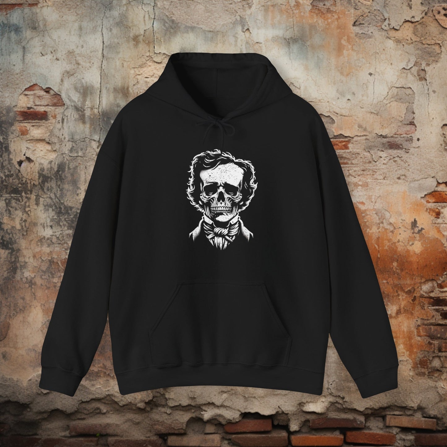 Hoodie - Edgar Alan Poe Skull Face Hoodie | Hoodie | Hooded Sweatshirt from Crypto Zoo Tees