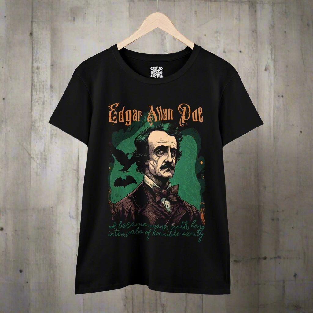 T-Shirt - Edgar Allan Poe Comic Ladies Tee - Stylish Literary Cotton Shirt from Crypto Zoo Tees