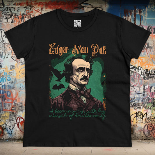 T-Shirt - Edgar Allan Poe Comic Ladies Tee - Stylish Literary Cotton Shirt from Crypto Zoo Tees