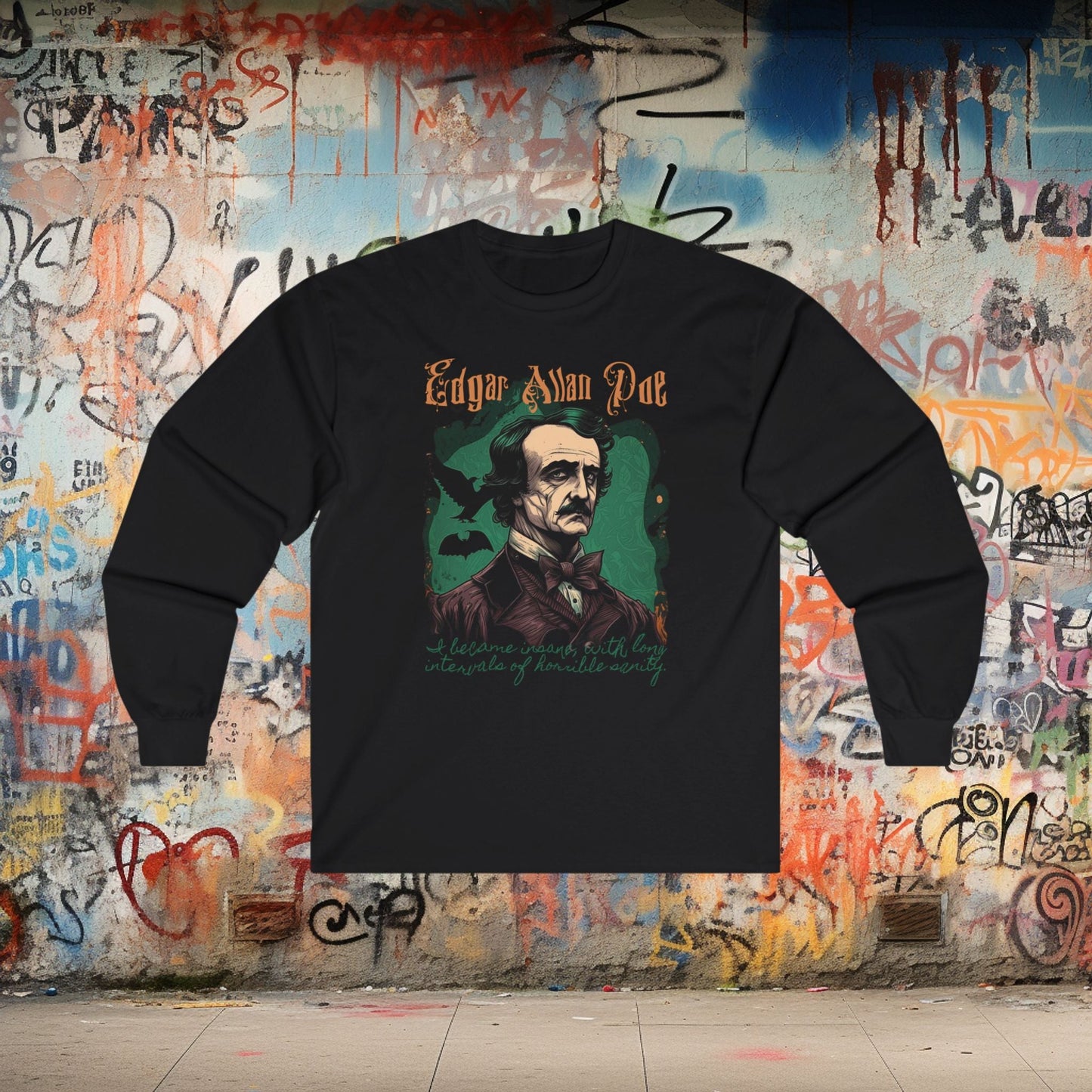 Long - sleeve - Edgar Allan Poe Comic Long Sleeve Tee - Classic Literary Graphic Shirt from Crypto Zoo Tees