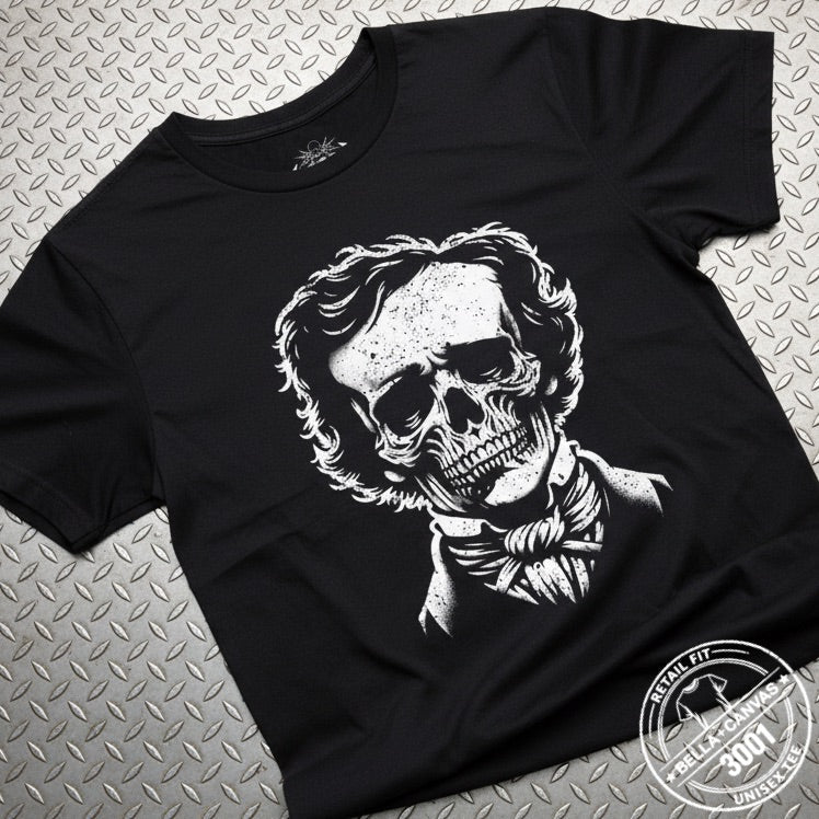 T-Shirt - Edgar Allan Poe Skull Shirt | Light Fitted - Unisex Bella+Canvas 3001 | Skulls & Skeletons, Books | Goth/Gothic from Crypto Zoo Tees