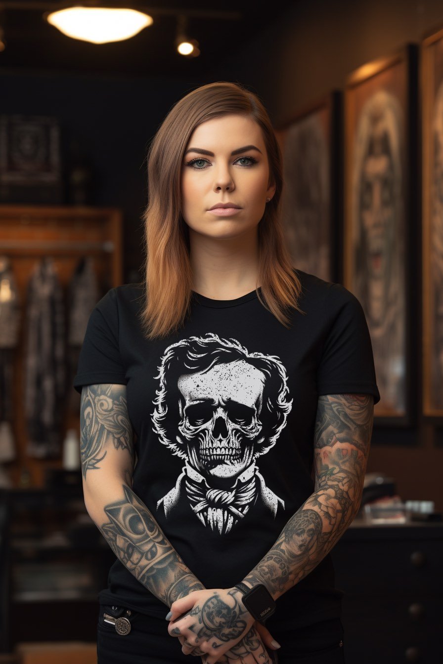 T-Shirt - Edgar Allan Poe Skull Shirt - Soft Cotton T-Shirt - Classic Horror Author Tee from Crypto Zoo Tees