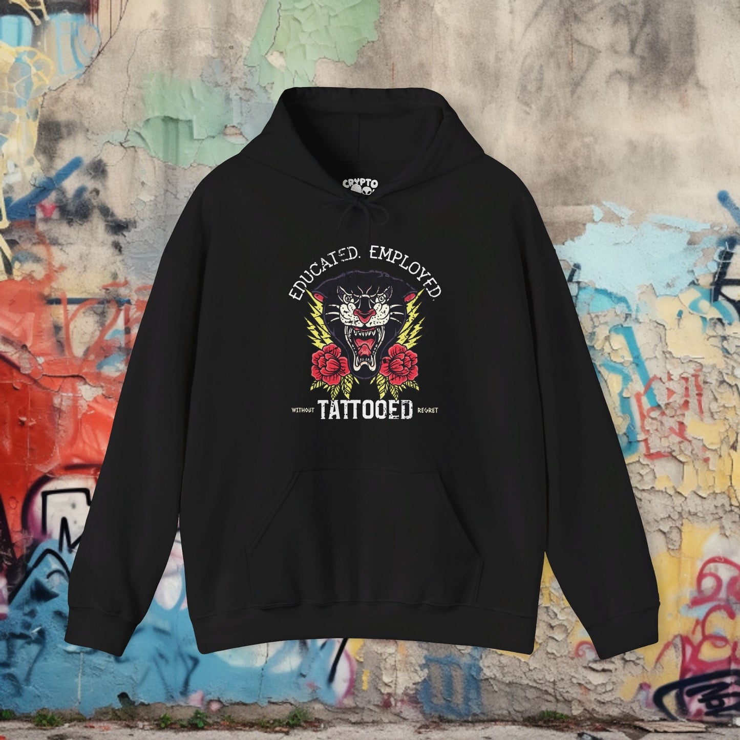 Hoodie - Educated Employed Tattooed Without Regret | Hoodie | Hooded Sweatshirt from Crypto Zoo Tees