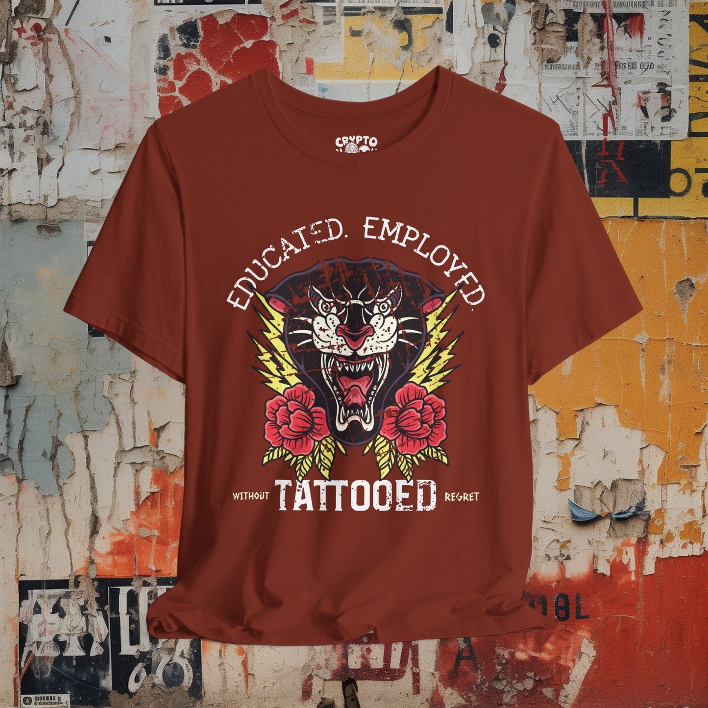 T-Shirt - Educated Employed Tattooed without Regret T-shirt | Bella + Canvas Unisex T-shirt from Crypto Zoo Tees