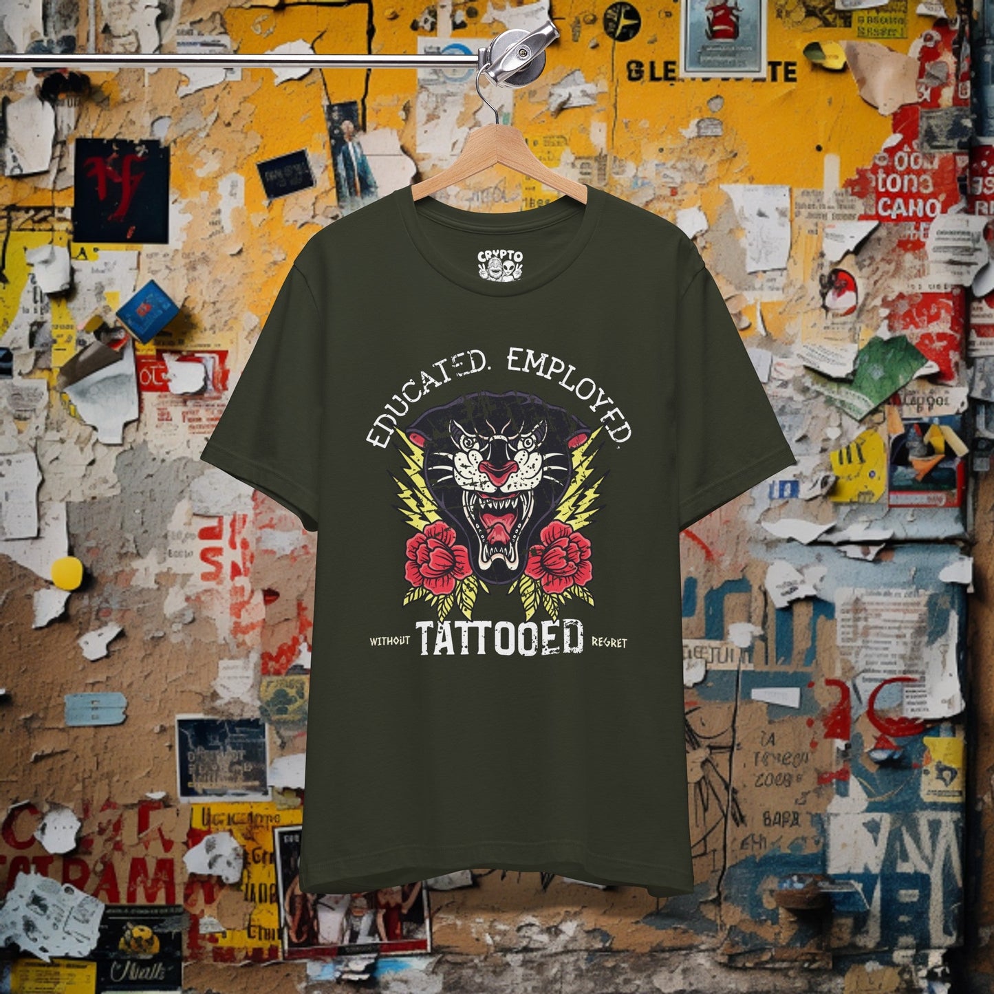 T-Shirt - Educated Employed Tattooed without Regret T-shirt | Bella + Canvas Unisex T-shirt from Crypto Zoo Tees