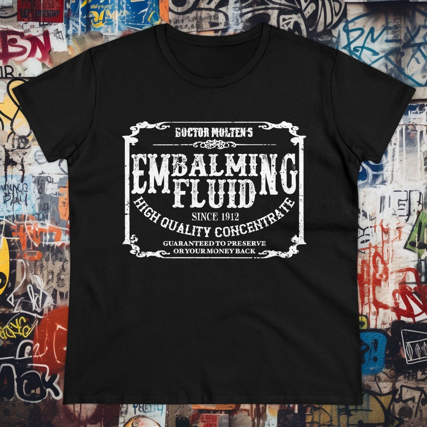 T-Shirt - Embalming Fluid | Goth Macabre Halloween Fun | Women's T-Shirt | Cotton Ladies Tee from Crypto Zoo Tees