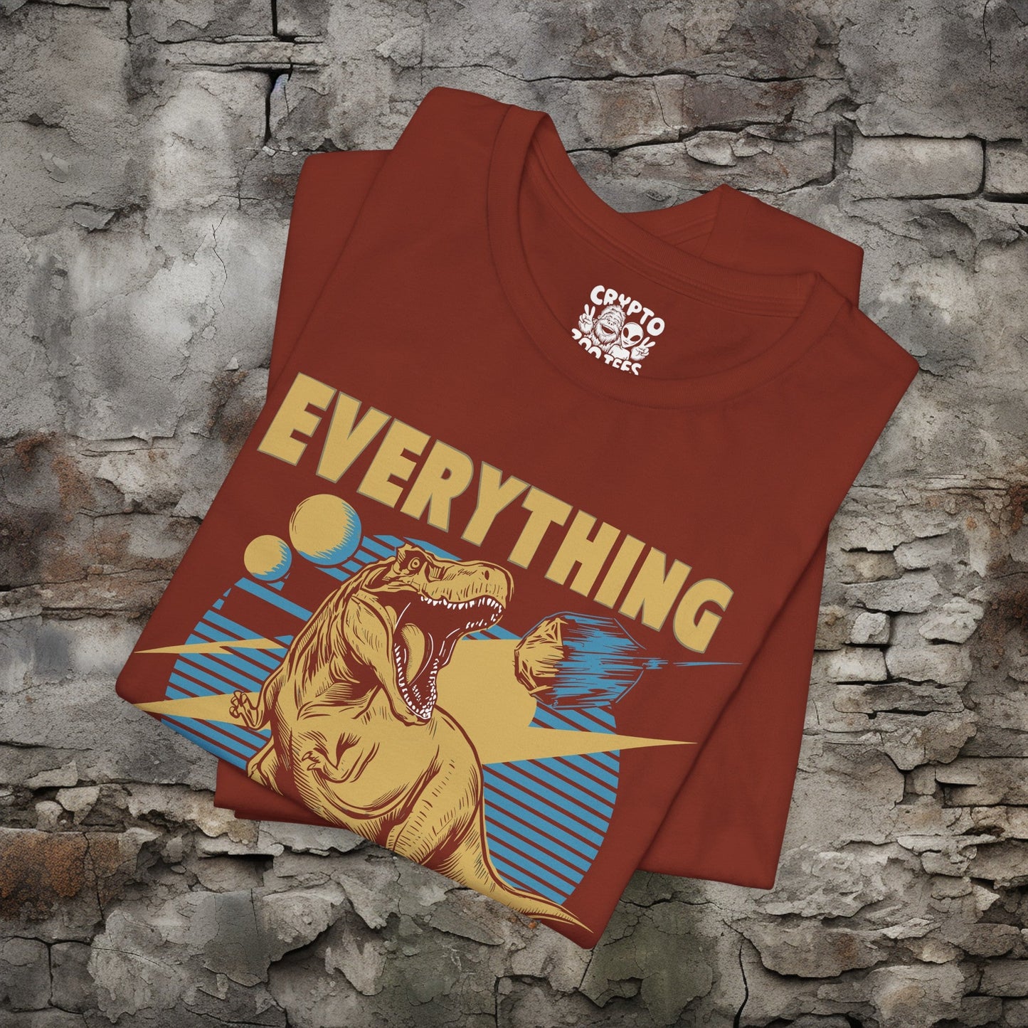 T-Shirt - Everything is F*cked Funny T-Rex Dinosaur and Meteor Shirt | Bella + Canvas Unisex T-shirt from Crypto Zoo Tees