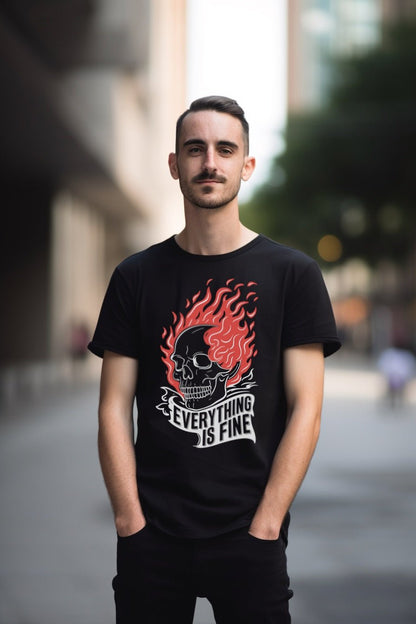 T-Shirt - Everything is Fine Skull on Fire | Skulls and Skeletons | Bella + Canvas Unisex T-shirt from Crypto Zoo Tees