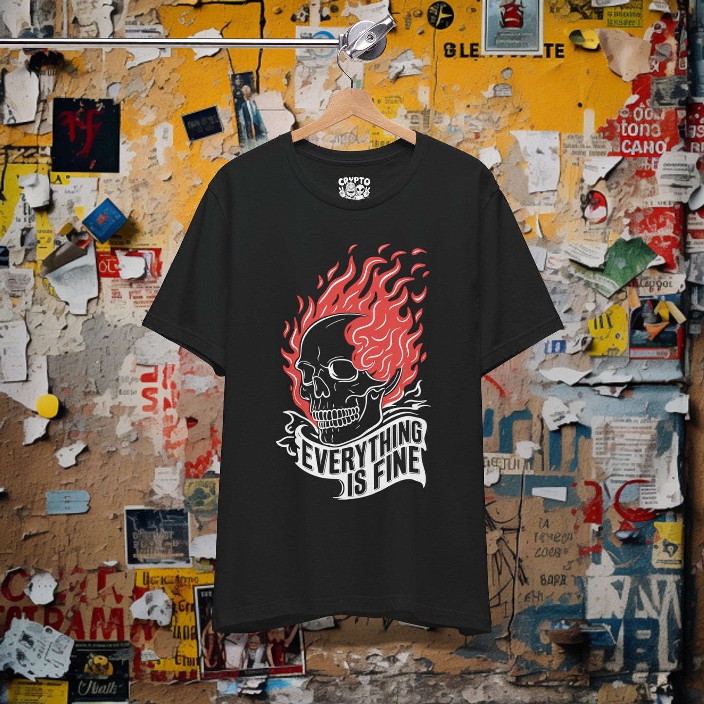 T - Shirt - Everything is Fine Skull on Fire | Skulls and Skeletons | Bella + Canvas Unisex T - shirt from Crypto Zoo Tees