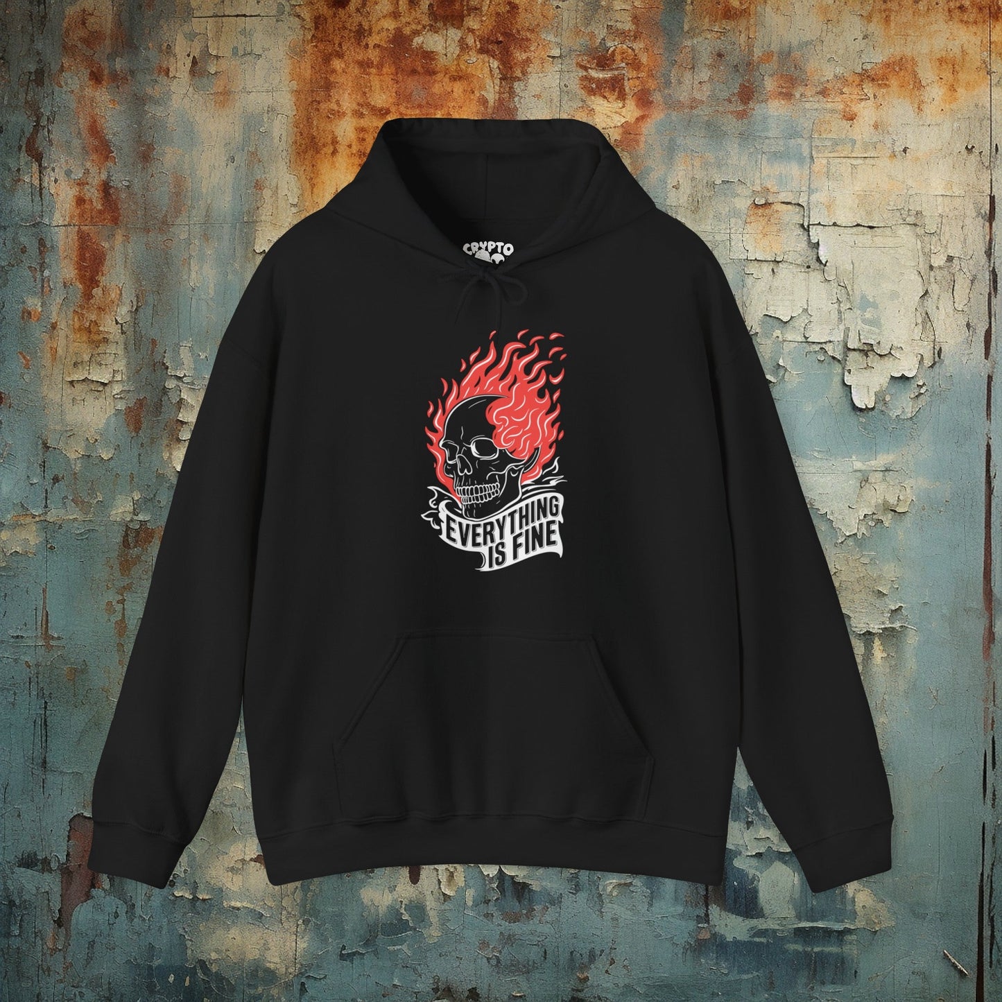 Hoodie - Everything is Fine Skull on Fire | Skulls and Skeletons | Hoodie | Hooded Sweatshirt from Crypto Zoo Tees