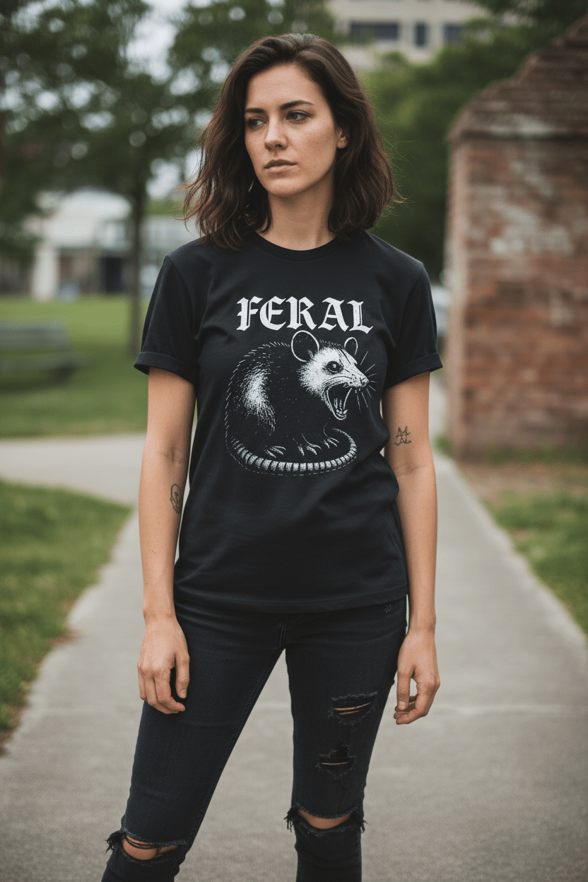  - Feral Possum Shirt | Unisex Heavy Cotton - Gildan 5000 | Animals, Funny | Punk from Crypto Zoo Tees
