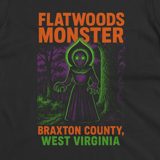 T-Shirt - Flatwoods Monster West Virginia | Cryptids, Alien & UFO | | Unisex T-shirt | Long Sleeve Tee | Ladies Shirt | Crewneck Sweatshirt | Hoodie from Crypto Zoo Tees