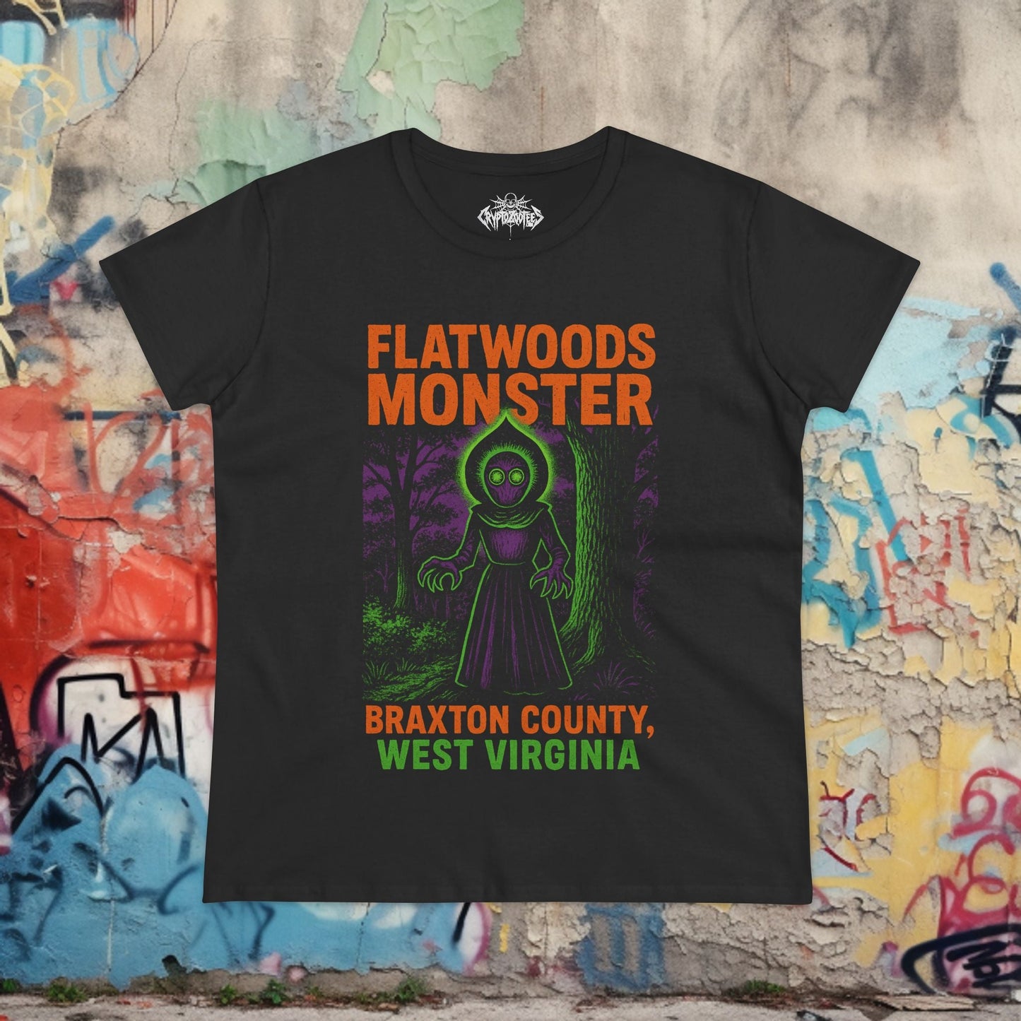 T-Shirt - Flatwoods Monster West Virginia | Cryptids, Alien & UFO | | Unisex T-shirt | Long Sleeve Tee | Ladies Shirt | Crewneck Sweatshirt | Hoodie from Crypto Zoo Tees