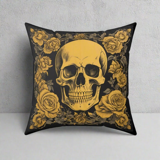 Home Decor - flowers and skull - Spun Polyester Square Pillow from Crypto Zoo Tees