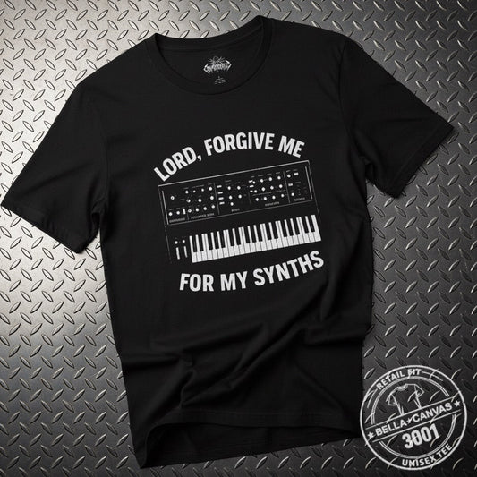 T-Shirt - Forgive Me Synths Shirt | Light Fitted - Unisex Bella+Canvas 3001 | Music from Crypto Zoo Tees