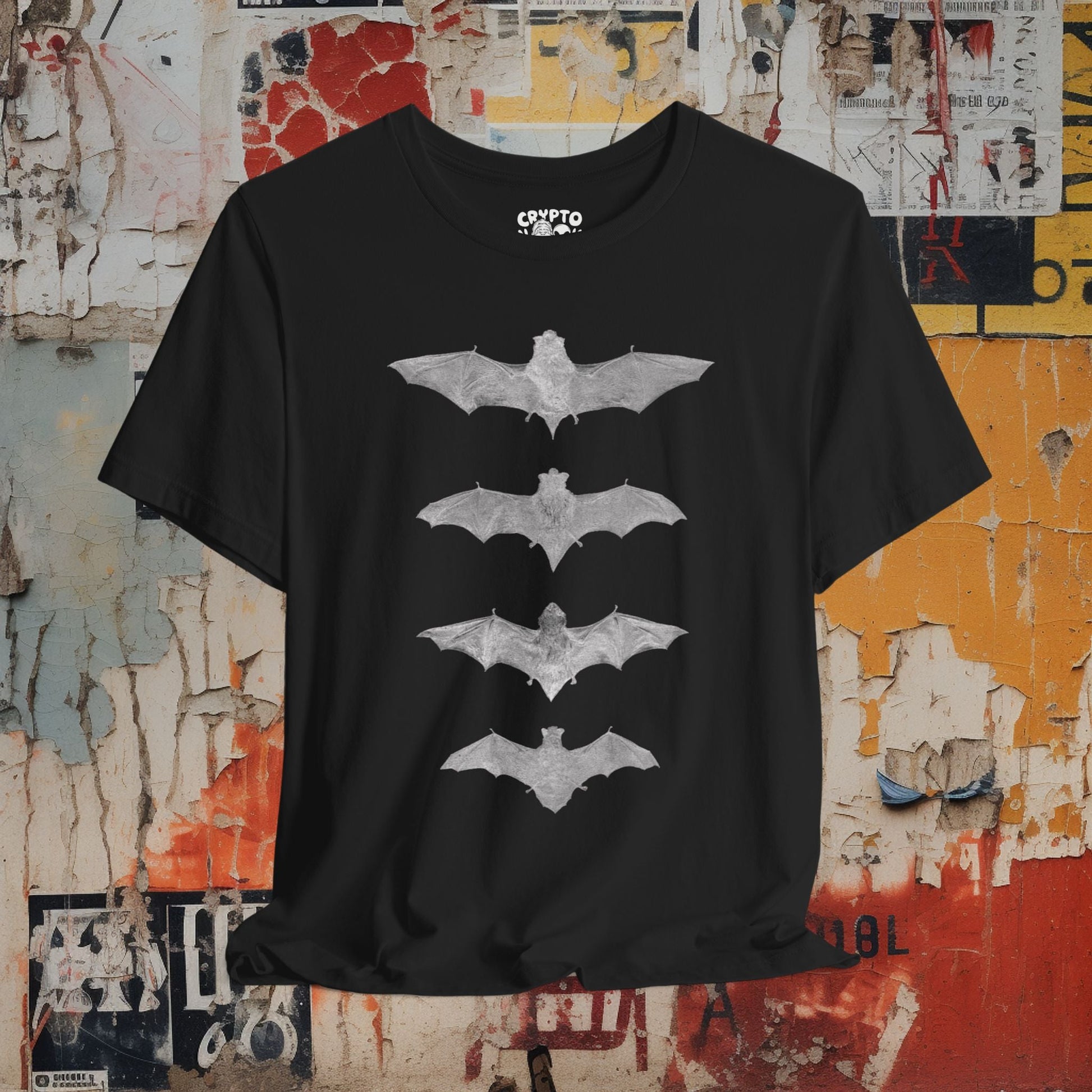 T-Shirt - Four Bat Tee - Halloween Shirt, Vampire Bat Design, Spooky Graphic Tee, Unisex Soft Cotton T-shirt, Unique Goth Clothing from Crypto Zoo Tees