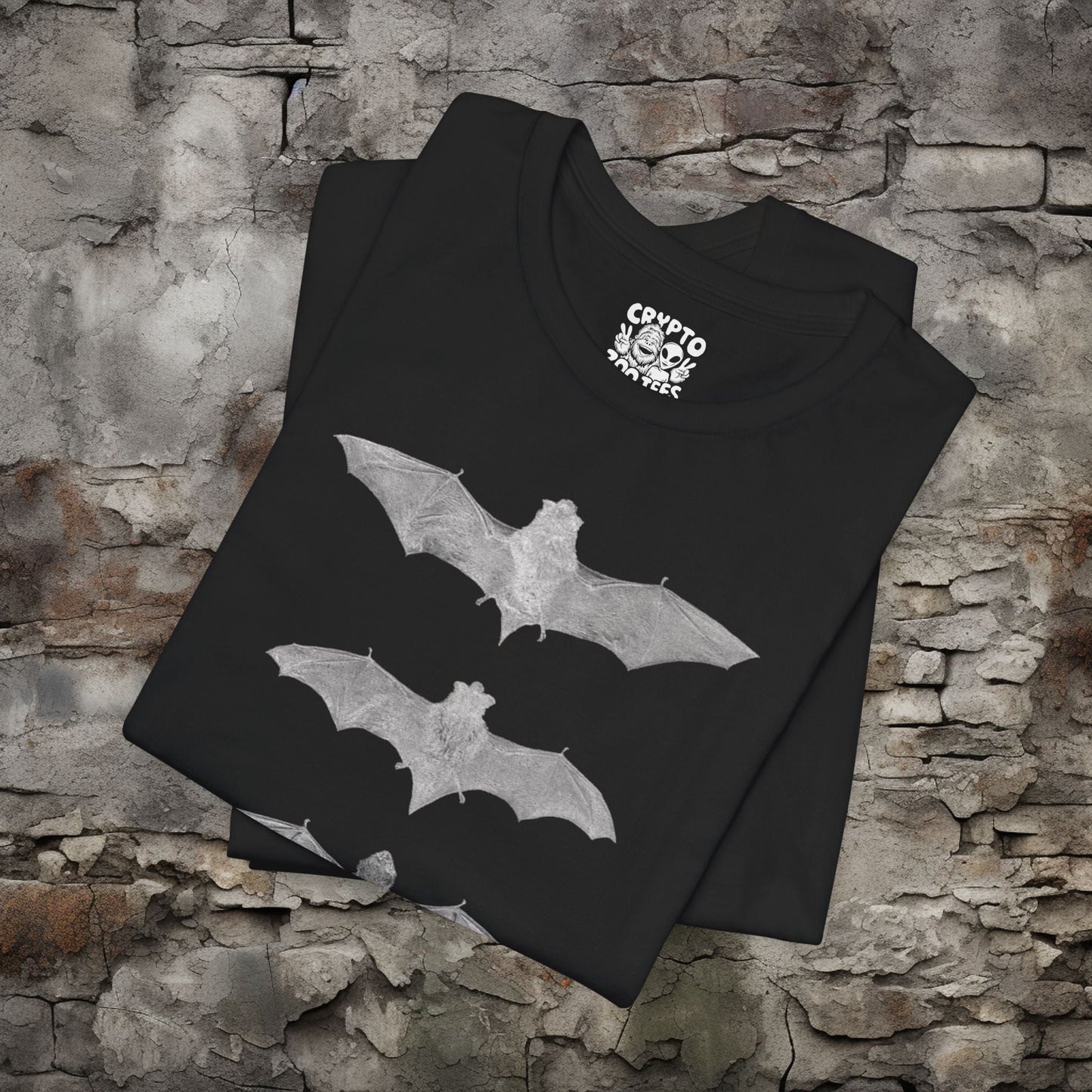 T-Shirt - Four Bat Tee - Halloween Shirt, Vampire Bat Design, Spooky Graphic Tee, Unisex Soft Cotton T-shirt, Unique Goth Clothing from Crypto Zoo Tees