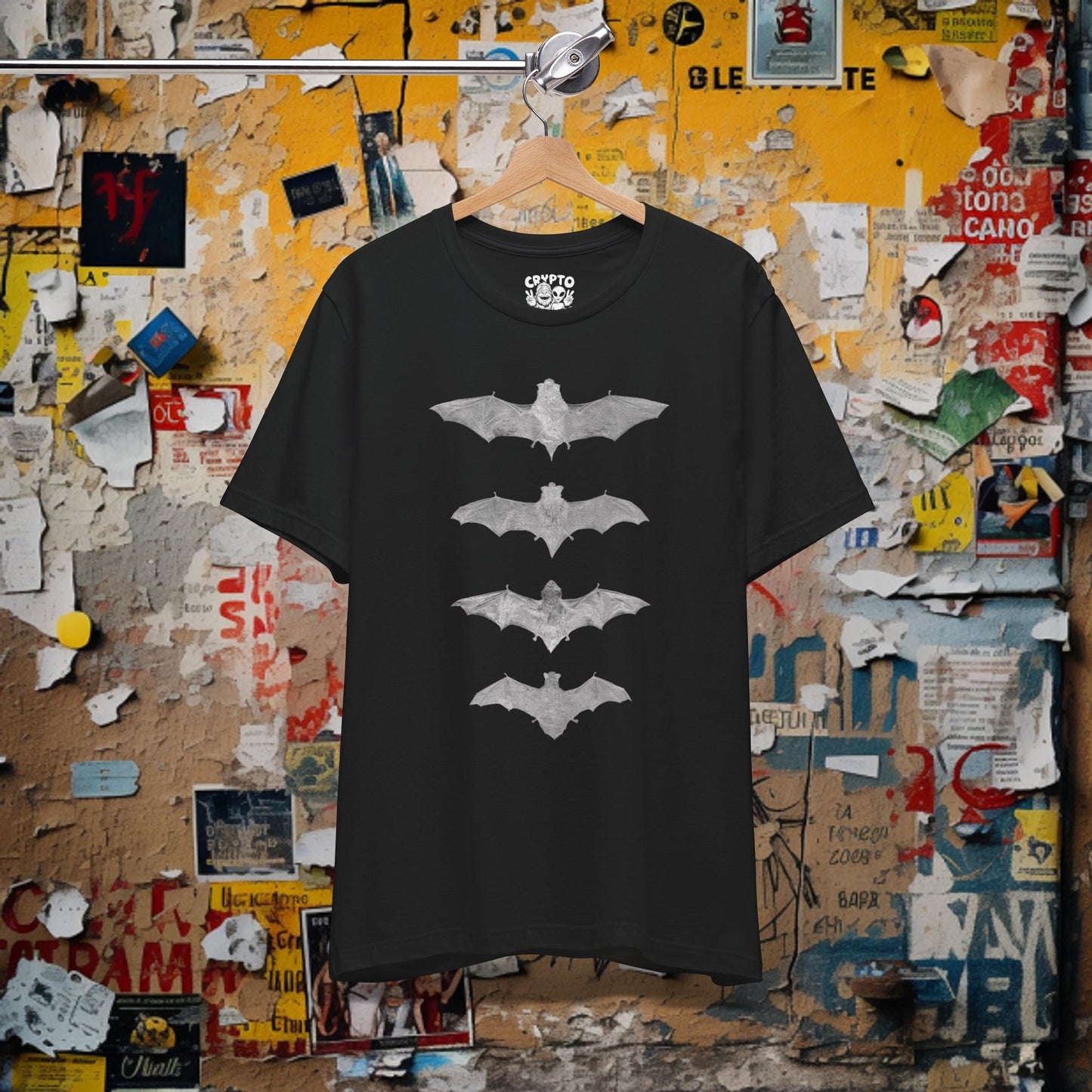 T-Shirt - Four Bat Tee - Halloween Shirt, Vampire Bat Design, Spooky Graphic Tee, Unisex Soft Cotton T-shirt, Unique Goth Clothing from Crypto Zoo Tees