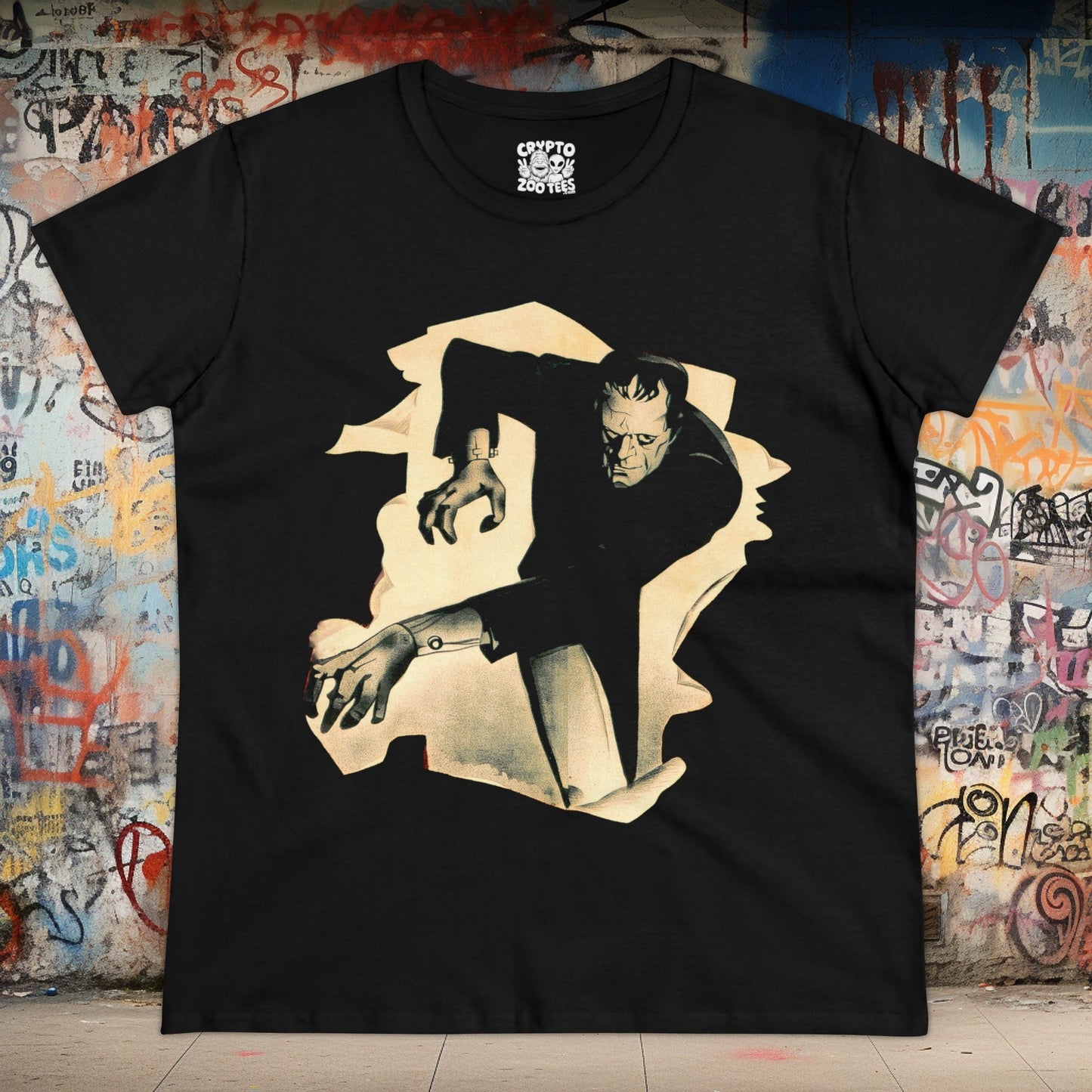 T-Shirt - Frankenstein Breaking Through | Women's T-Shirt | Cotton Tee | Ladies Tee from Crypto Zoo Tees