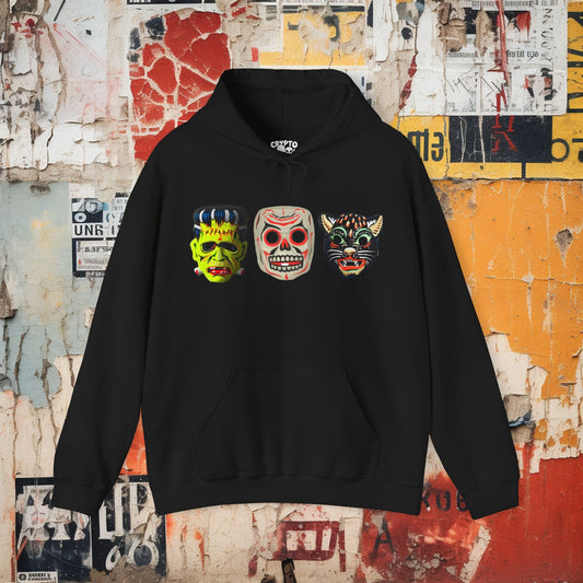 Hoodie - Frankenstein Halloween Mask 2 Sided Hoodie from Crypto Zoo Tees