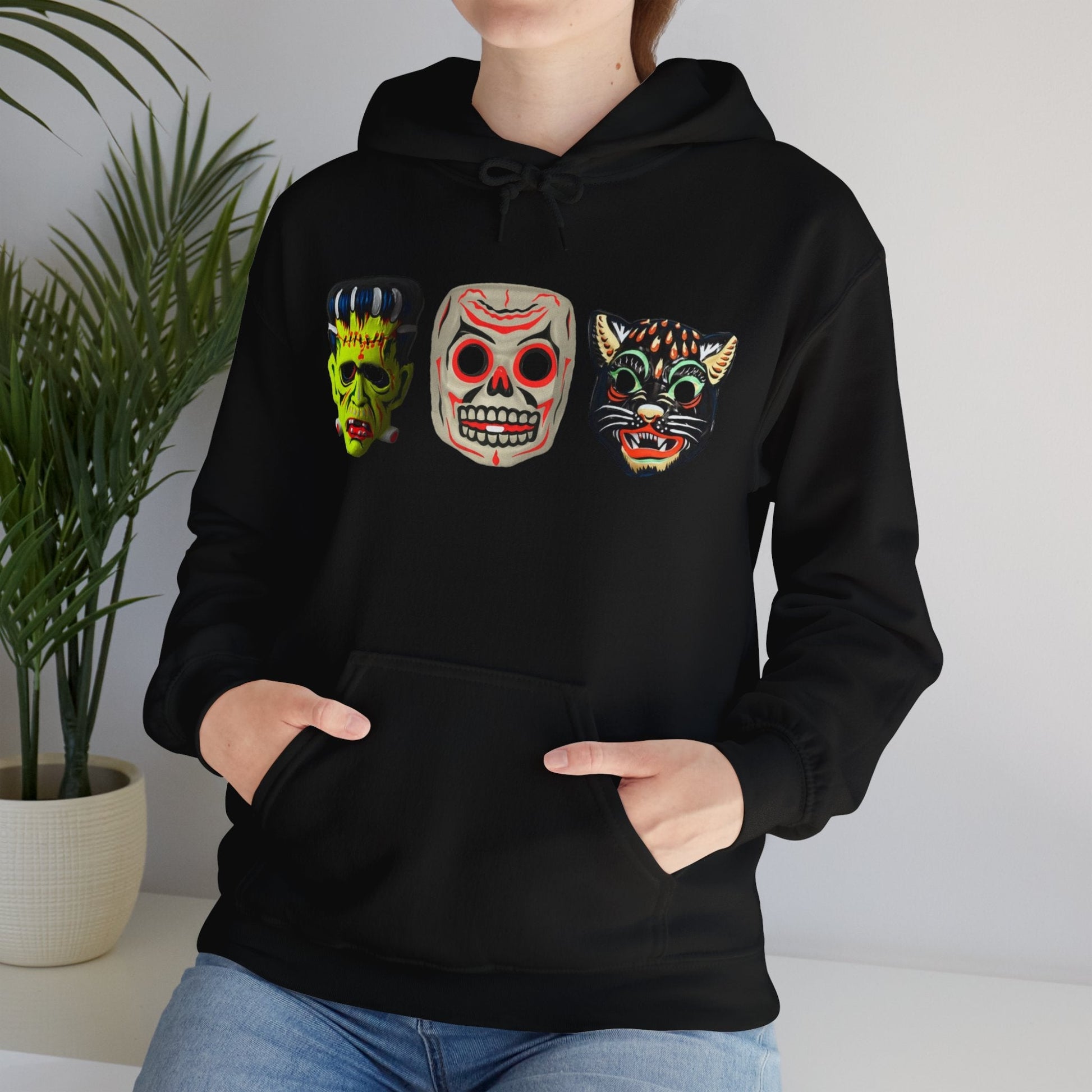 Hoodie - Frankenstein Halloween Mask 2 Sided Hoodie from Crypto Zoo Tees