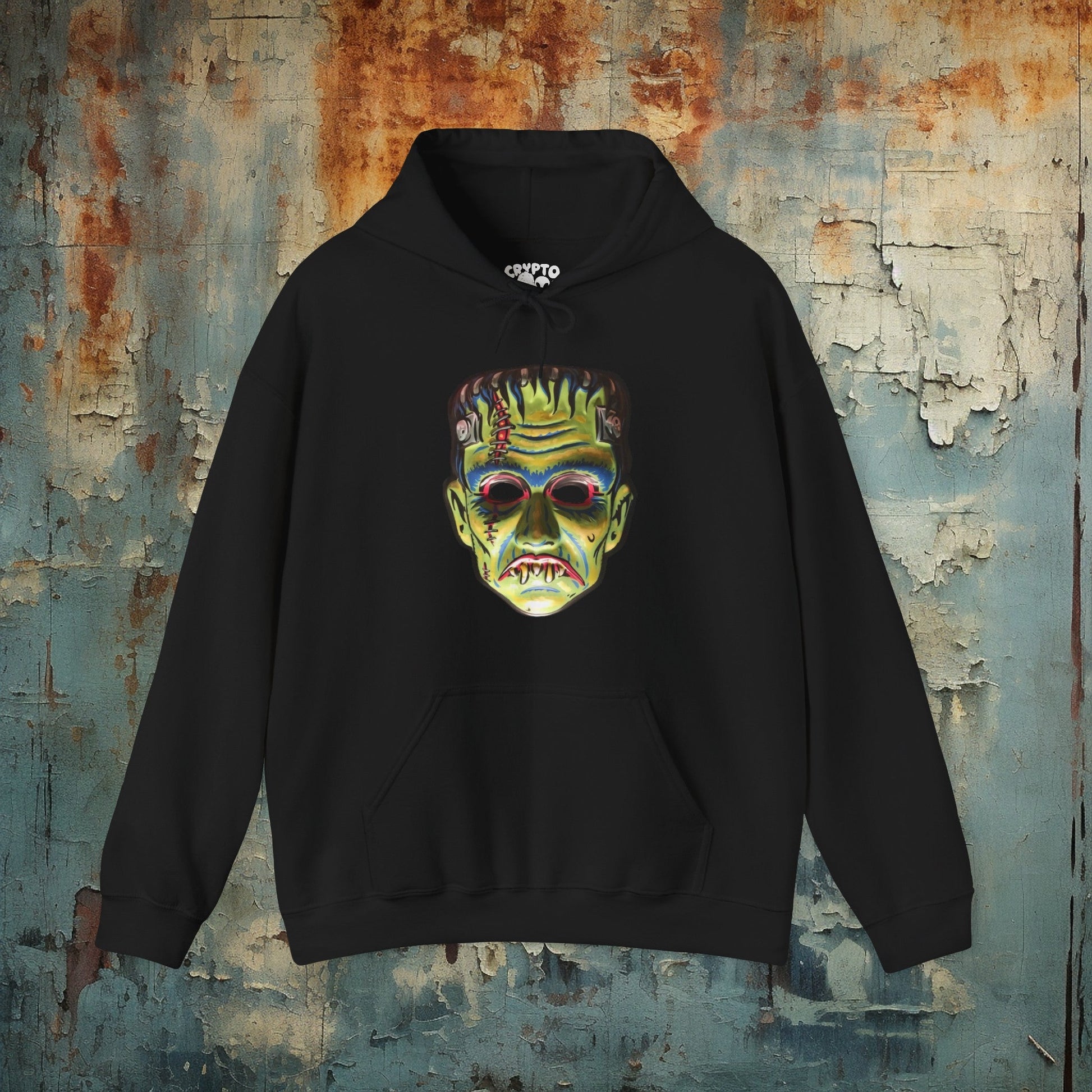 Hoodie - Frankenstein Halloween Mask | Hoodie | Hooded Sweatshirt from Crypto Zoo Tees