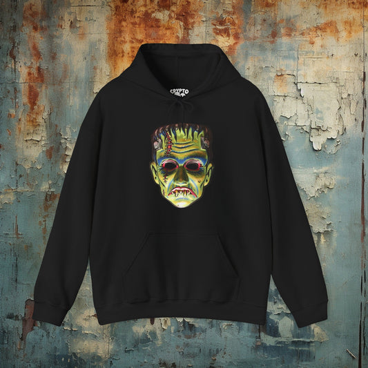 Hoodie - Frankenstein Halloween Mask | Hoodie | Hooded Sweatshirt from Crypto Zoo Tees