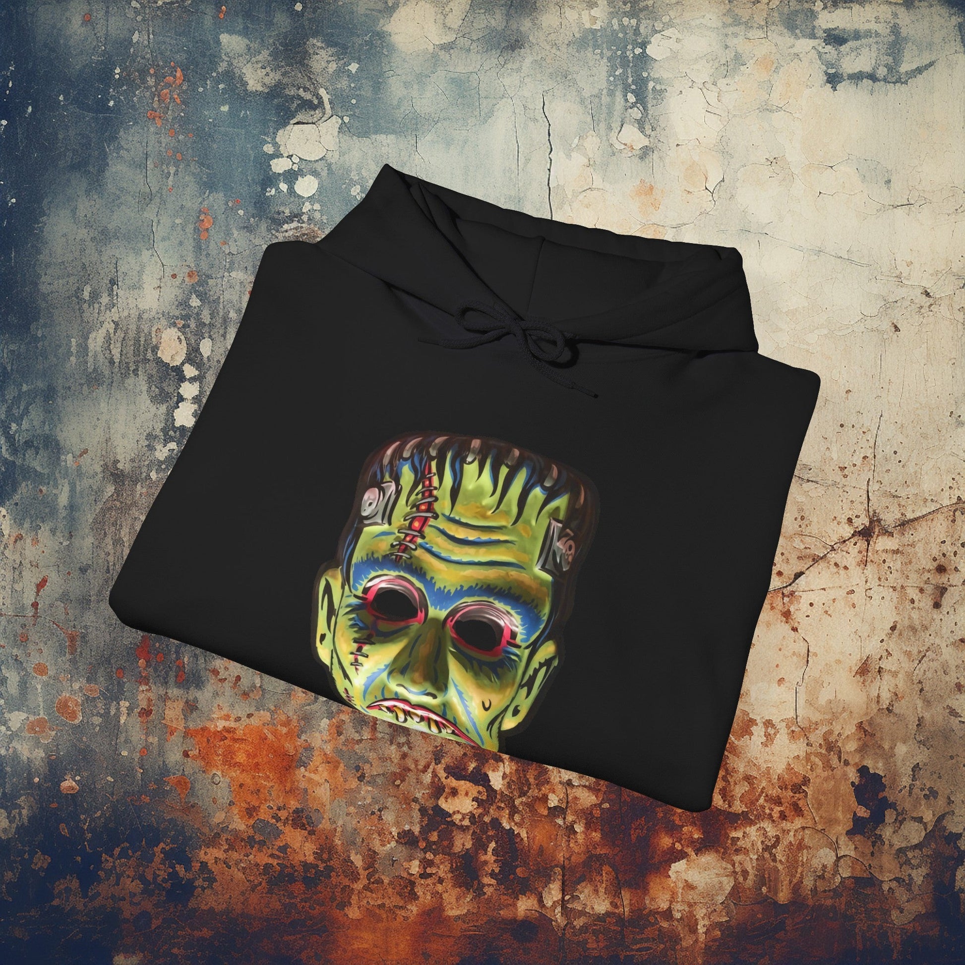 Hoodie - Frankenstein Halloween Mask | Hoodie | Hooded Sweatshirt from Crypto Zoo Tees