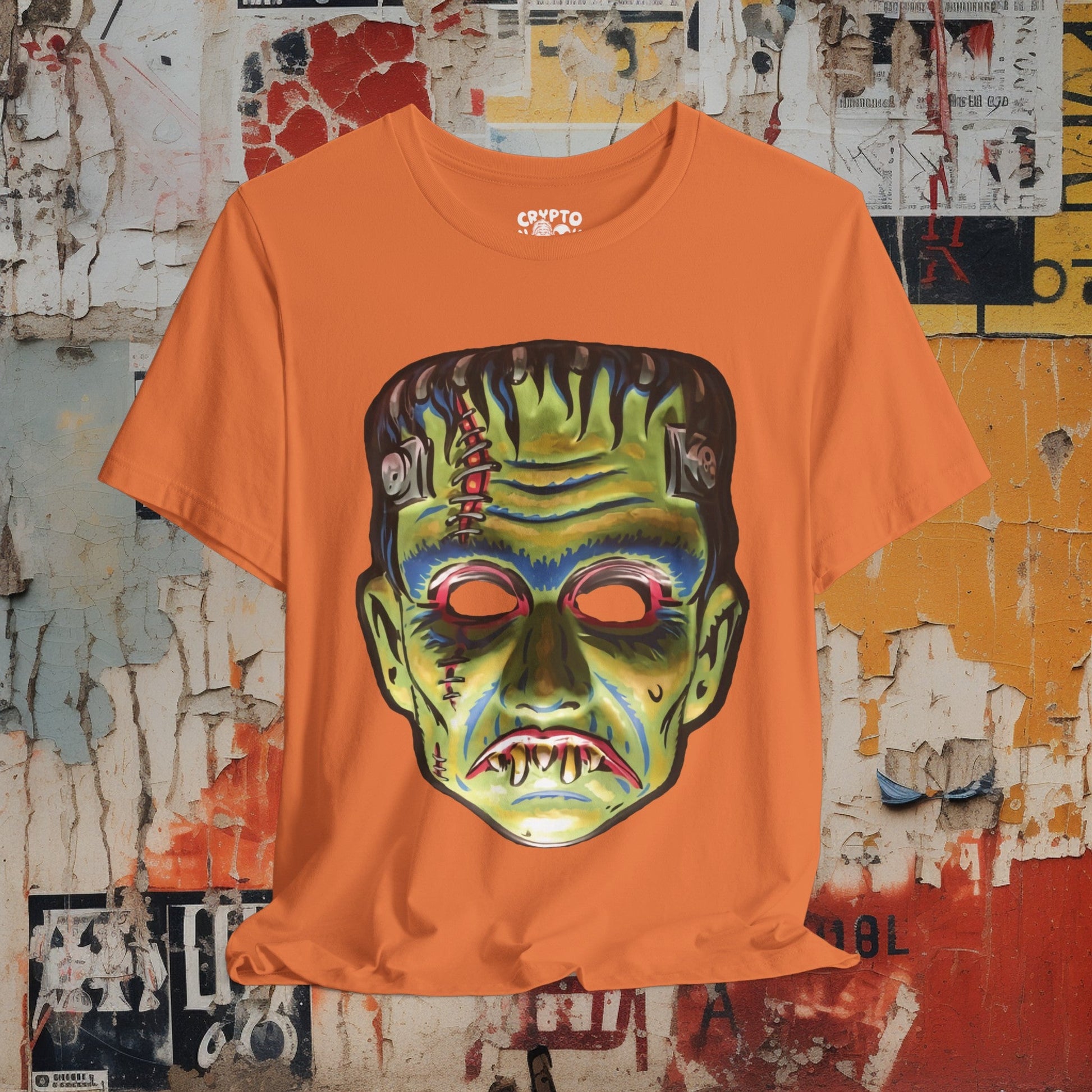 T-Shirt - Frankenstein Halloween Mask | Horror | Halloween | Bella + Canvas Unisex T-shirt from Crypto Zoo Tees