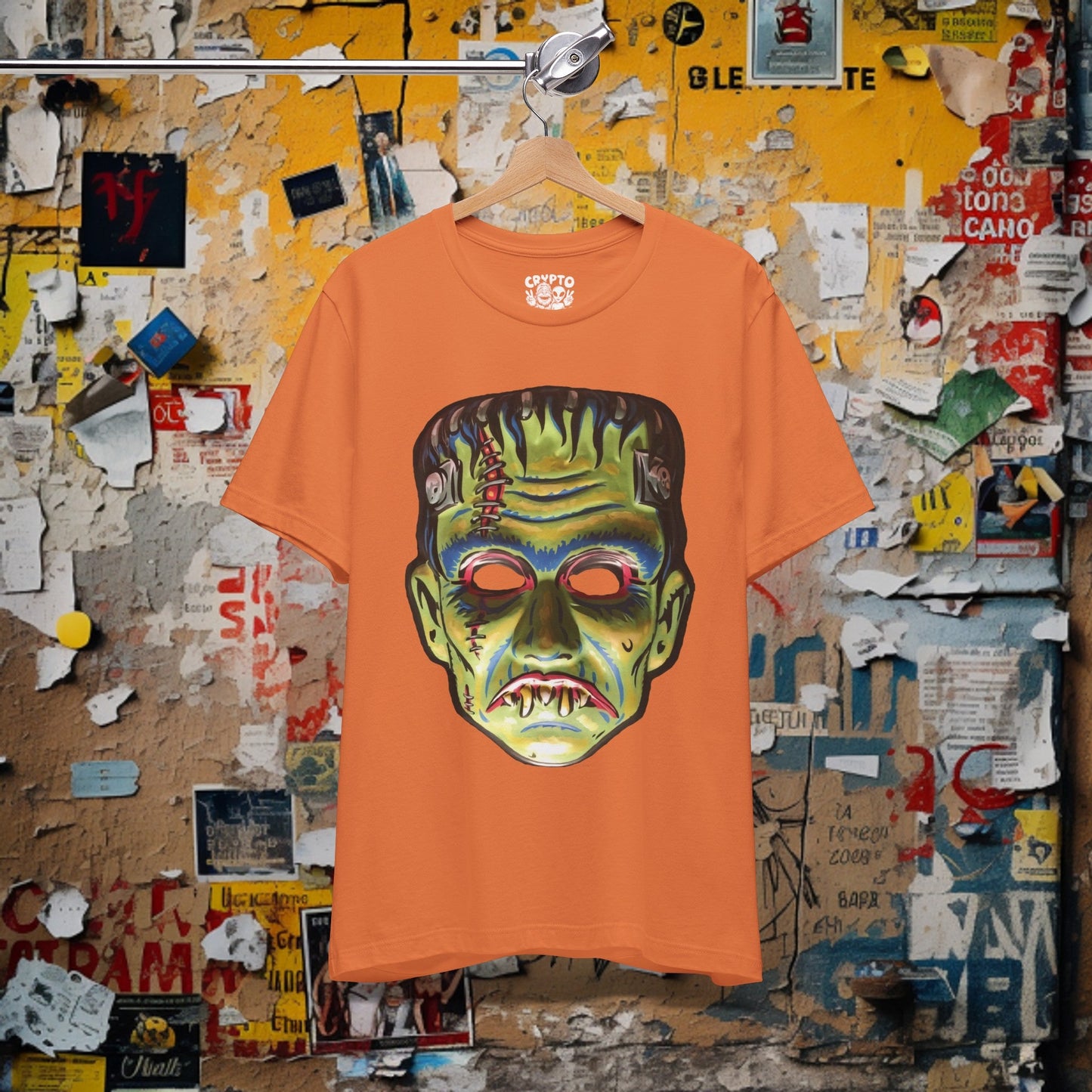 T-Shirt - Frankenstein Halloween Mask | Horror | Halloween | Bella + Canvas Unisex T-shirt from Crypto Zoo Tees