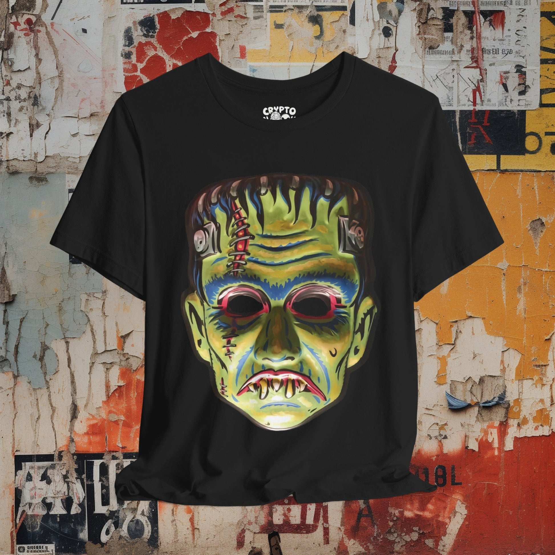 T-Shirt - Frankenstein Halloween Mask | Horror | Halloween | Bella + Canvas Unisex T-shirt from Crypto Zoo Tees